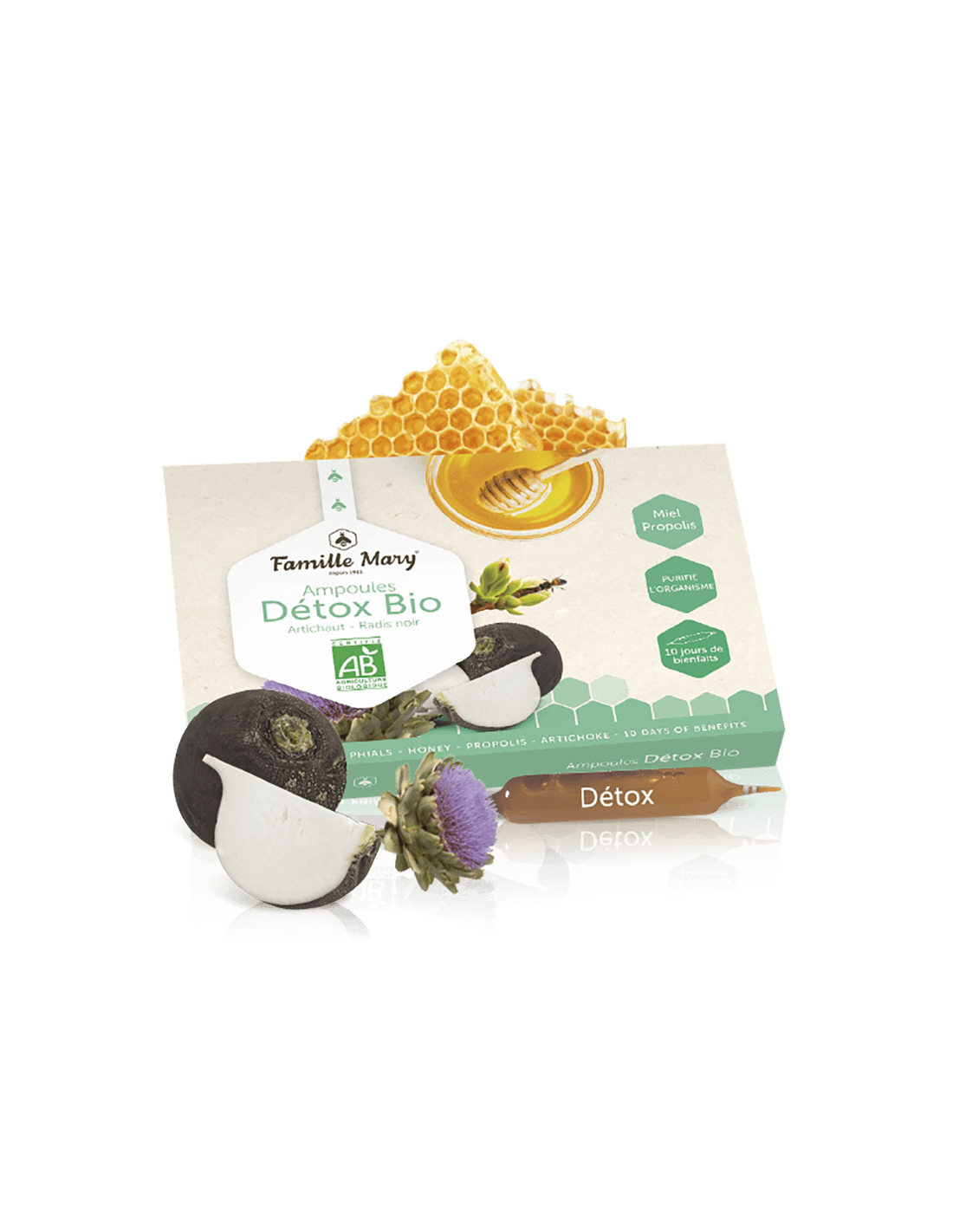 Ampoules Détox Bio Artichaut-Radis Noir / Detox Bio met artisjokken, zwarte rapen, Mead en Propolis / 10 Ampoules Famille Mary Mary