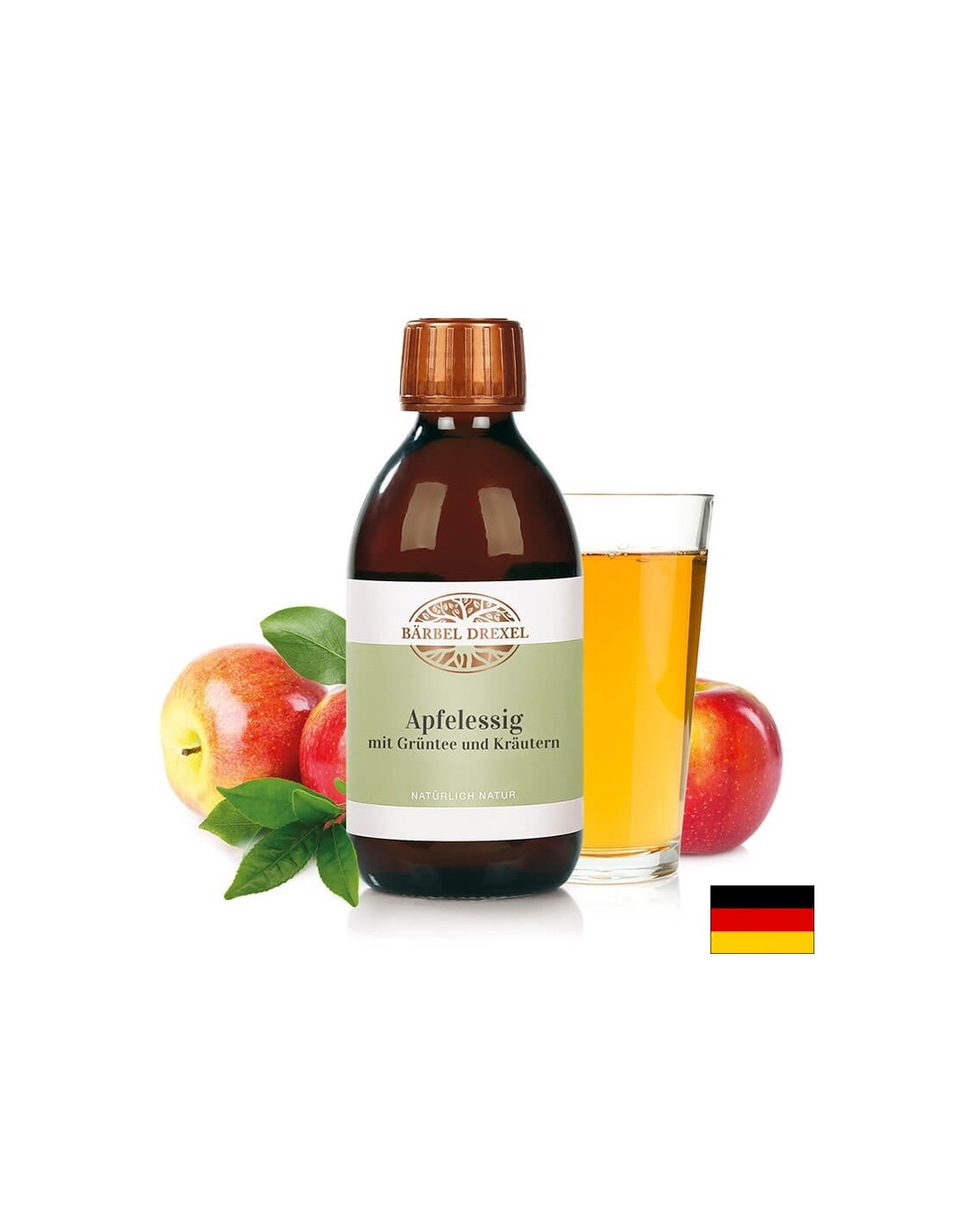 Apfelessig mit Grüntee und Kräutern / Apple cider vinegar + green tea and herbs, 250 ml. Bärbel Drexel