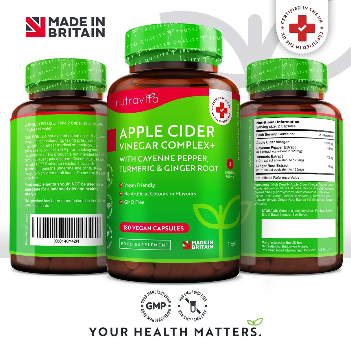 Apple Cider Vinegar 1000 mg /180 capsules, 90 doses/ Nutravita