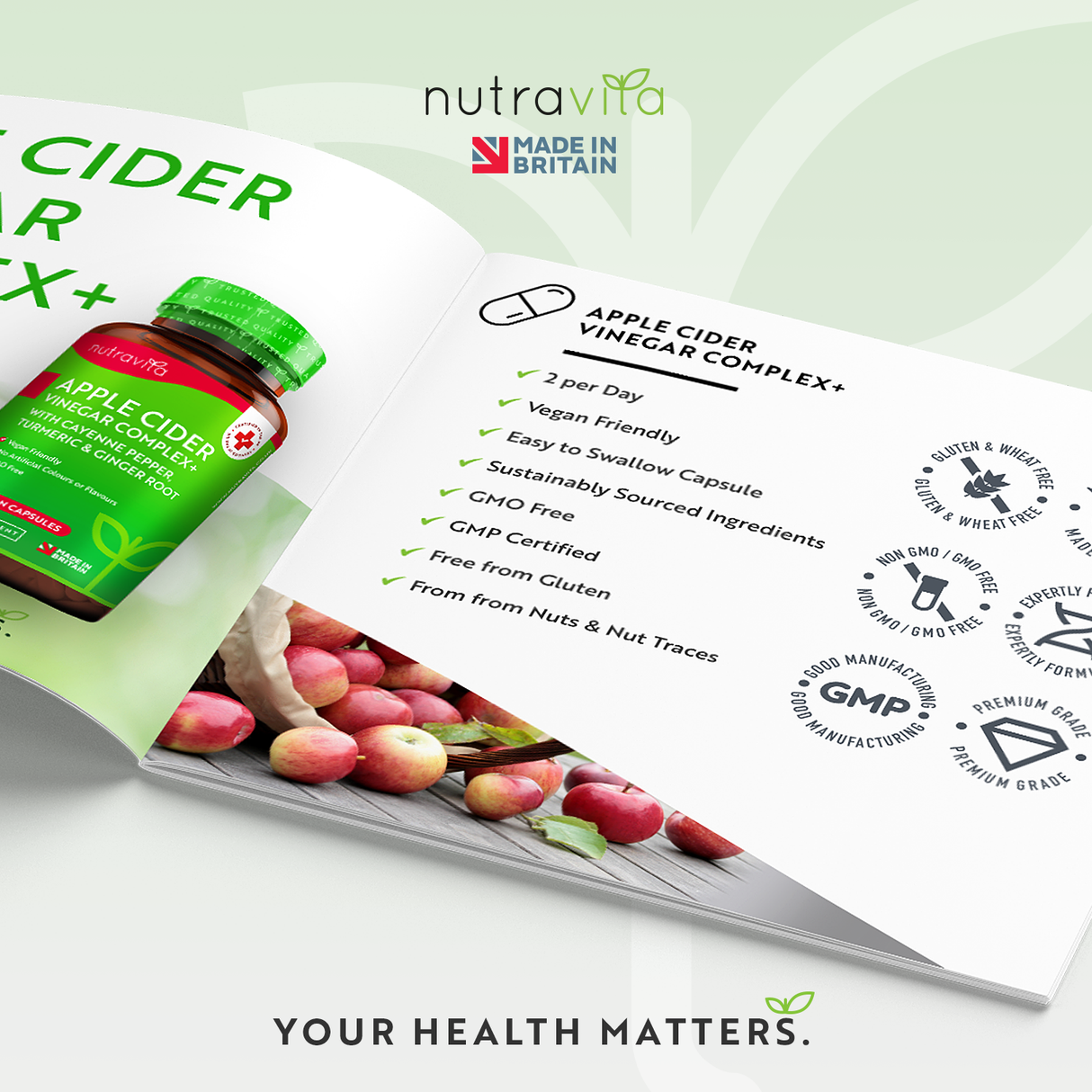 Apple Cider Vinegar 1000 mg /180 capsules, 90 doses/ Nutravita