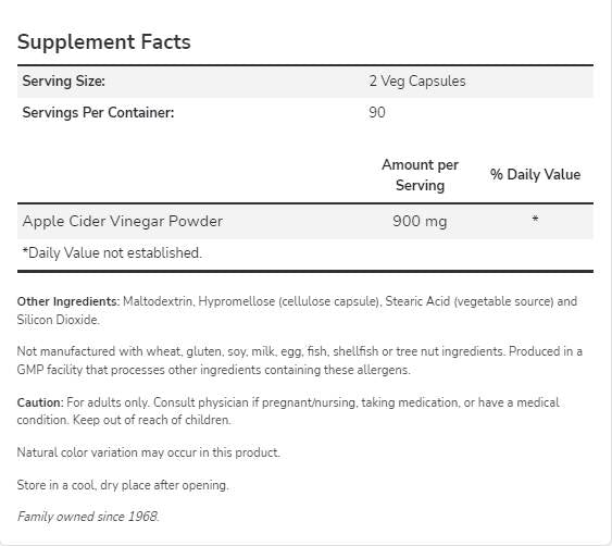 Apple Cider Vinegar 450 mg - 180 capsules