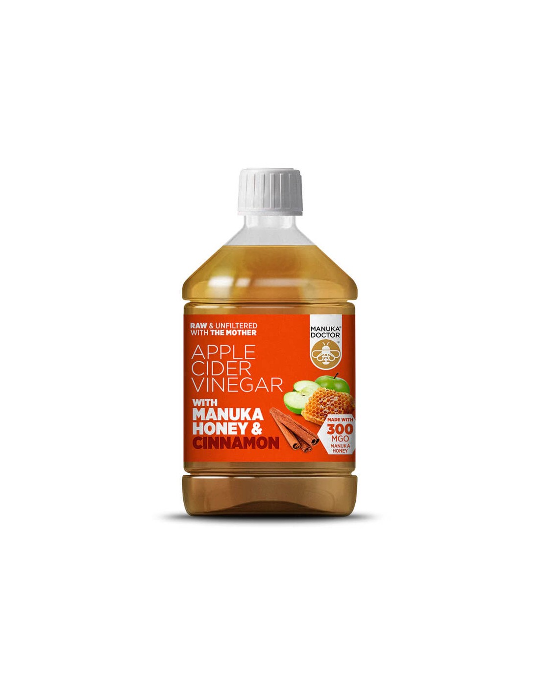 Vinagre de manzana + miel de Manuka y canela - Vinagre de manzana con miel y canela de manuka (300 MgO), 500 ml