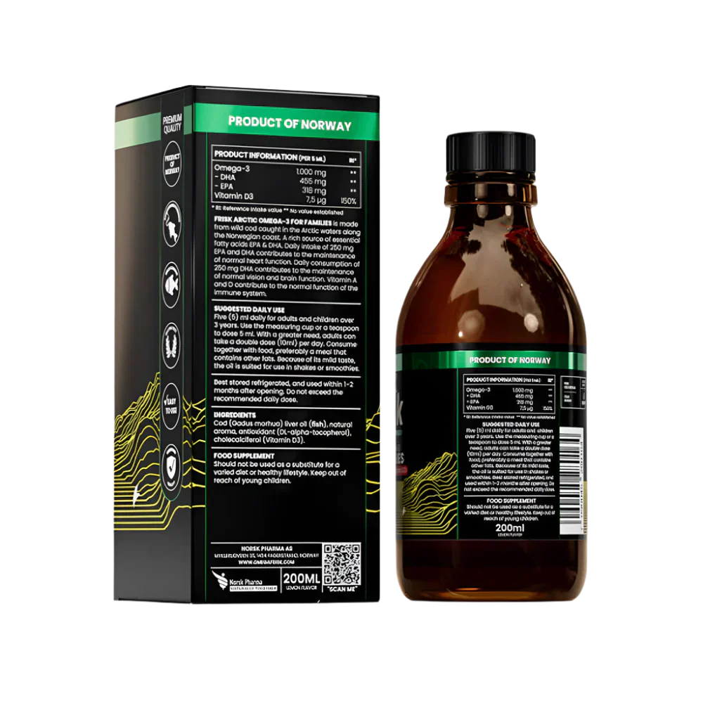 Arktická kapalina-kapalina Omega-3-Citronová příchuť / 100% divoká treska z Norska-200 ml