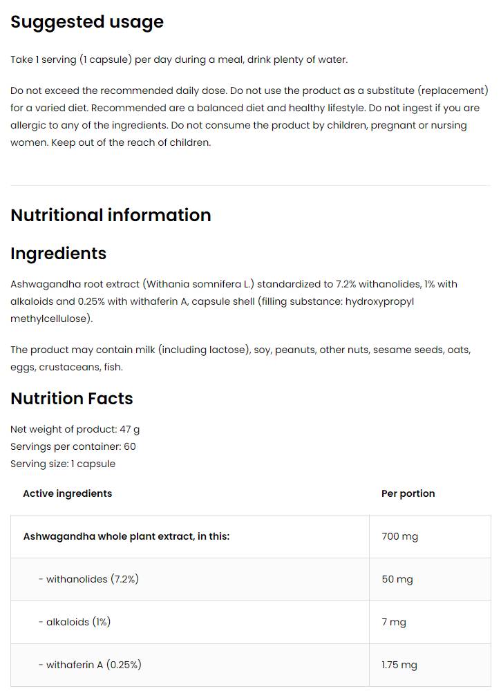 Ashwagandha 700 mg/vege 60 cápsulas