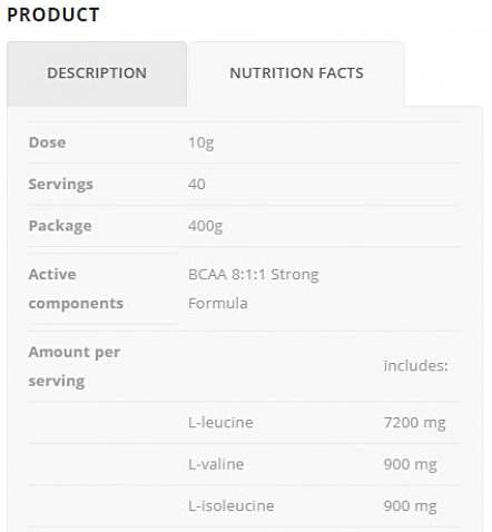 BCAA 8: 1: 1 sterke formule - 400 gram