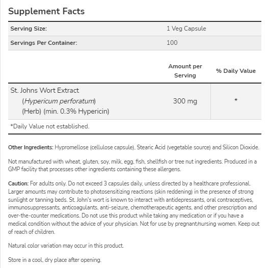 Šv. John's Wort 300 mg - 250 kapsulės