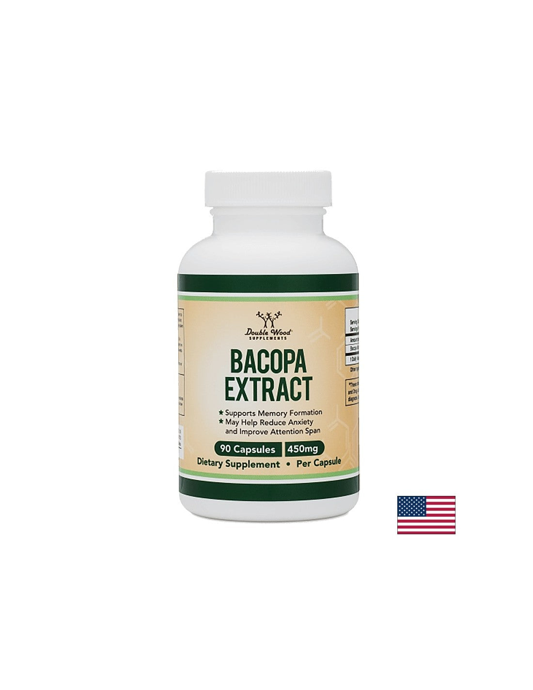Bacopa ekstraktas/ Bacopa Monieri, 450 mg, 90 kapsulių dviguba mediena