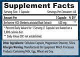Berberine HCL 400mg. / 60 Vcaps