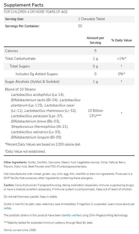 Berrydophilus 10 mil millones | Fuerza extra - 50 tabletas masticables