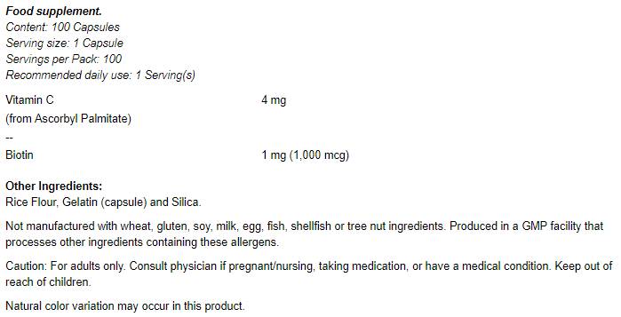 Biotina 1000 mcg - 100 cápsulas