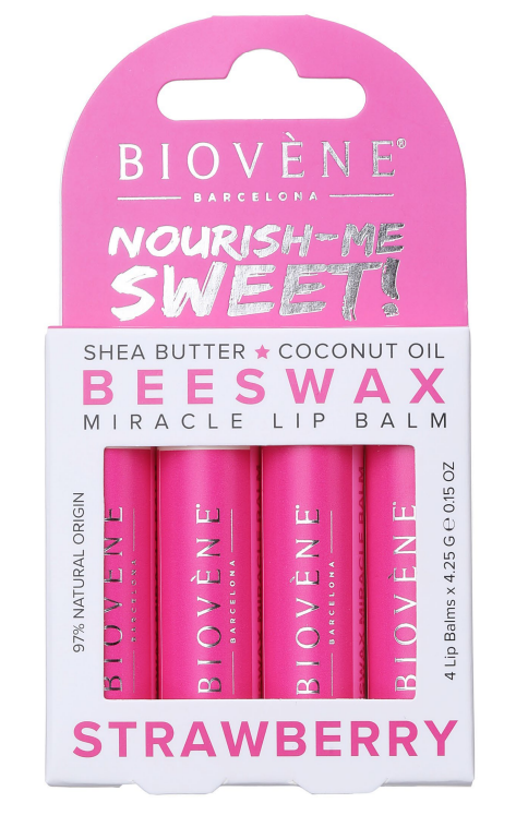 Lip balm with beeswax and strawberry - irresistible taste and care - 4 pieces