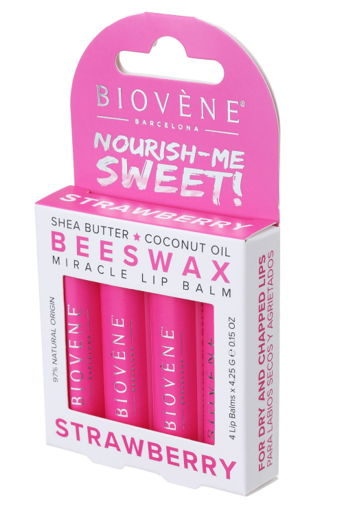 Lip balm with beeswax and strawberry - irresistible taste and care - 4 pieces