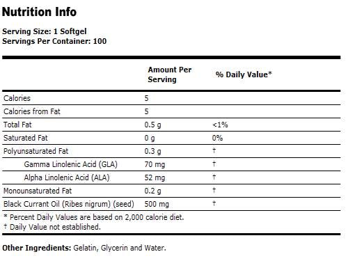Black Currant Oil 500 mg - 100 Gel capsules