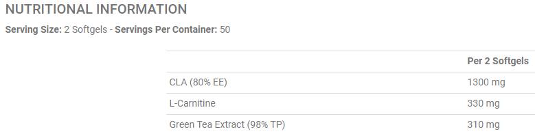 CLA, L-Carnitine and Green Tea - 100 Gel capsules