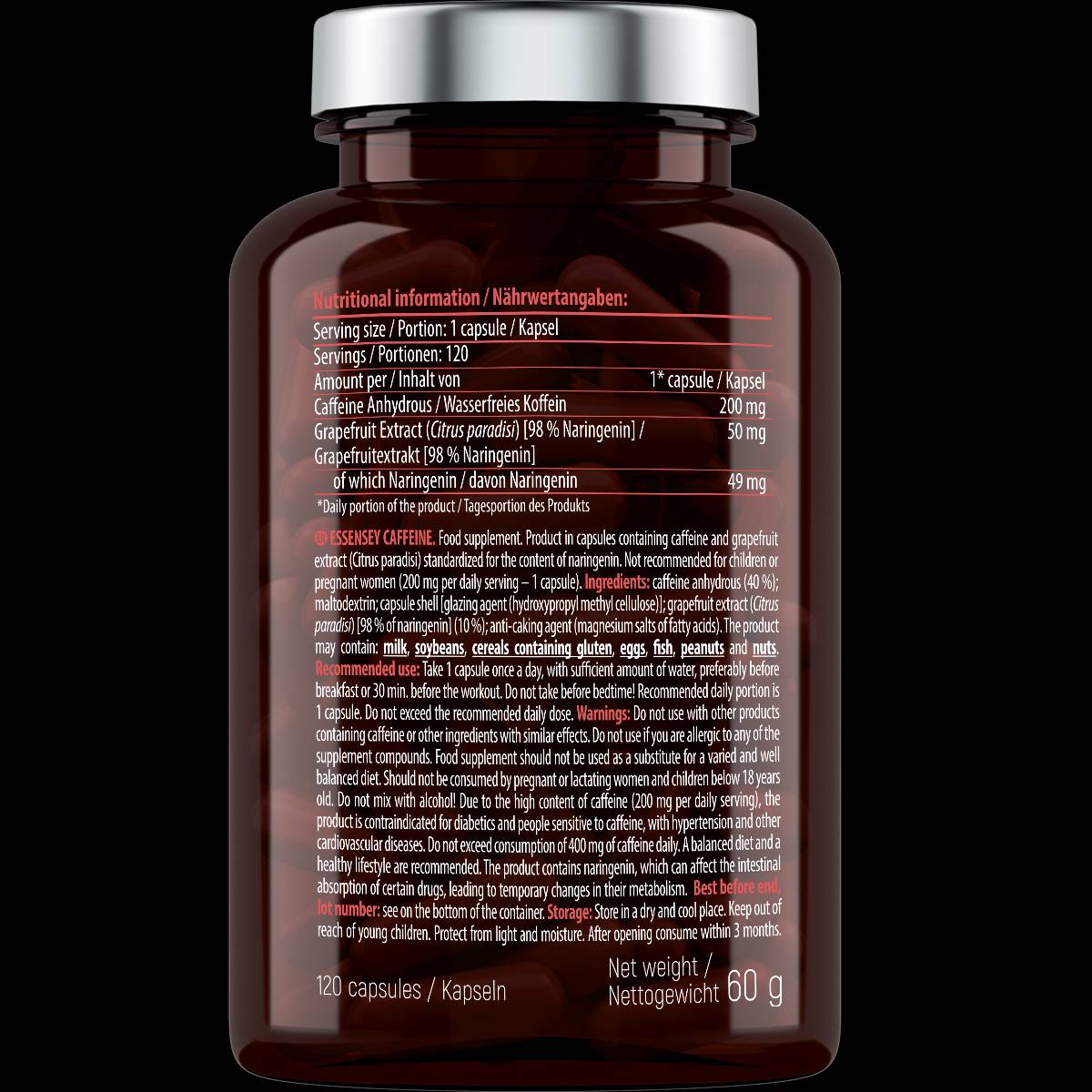 Kofeinas 200 mg - 120 kapsulių