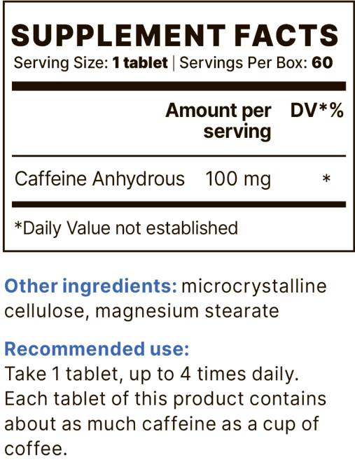 Cafeína BP 100 mg - 60 tabletas