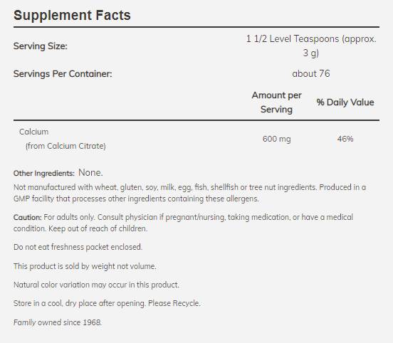 Calcium Citrate Powder - 227 grams