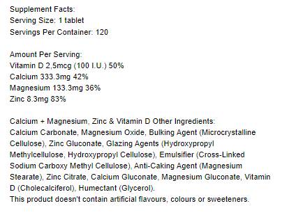 Calcium + Magnesium, Zinc & Vitamin D - 120 Tablets