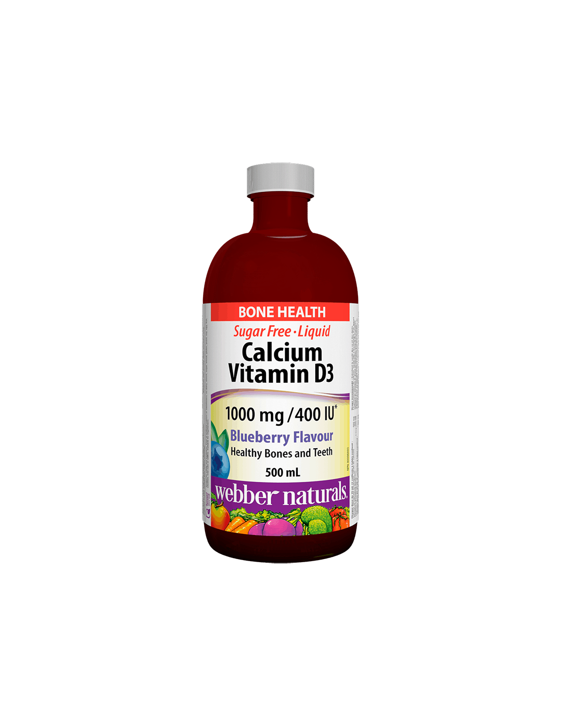 Calcium &amp; Vitamin D3 Liquid/ Calcium 1000 mg + Vitamin D3 400 IU x 500 ml s příchutí borůvky <tc>Webber Naturals</tc>