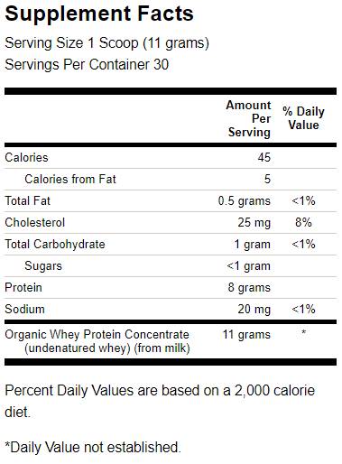 Certified Organic Undenatured Bioactive Whey Protein 340 grams