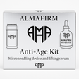 Almafirm Anti-Age Kit packaging with microneedling device and lifting serum illustration.