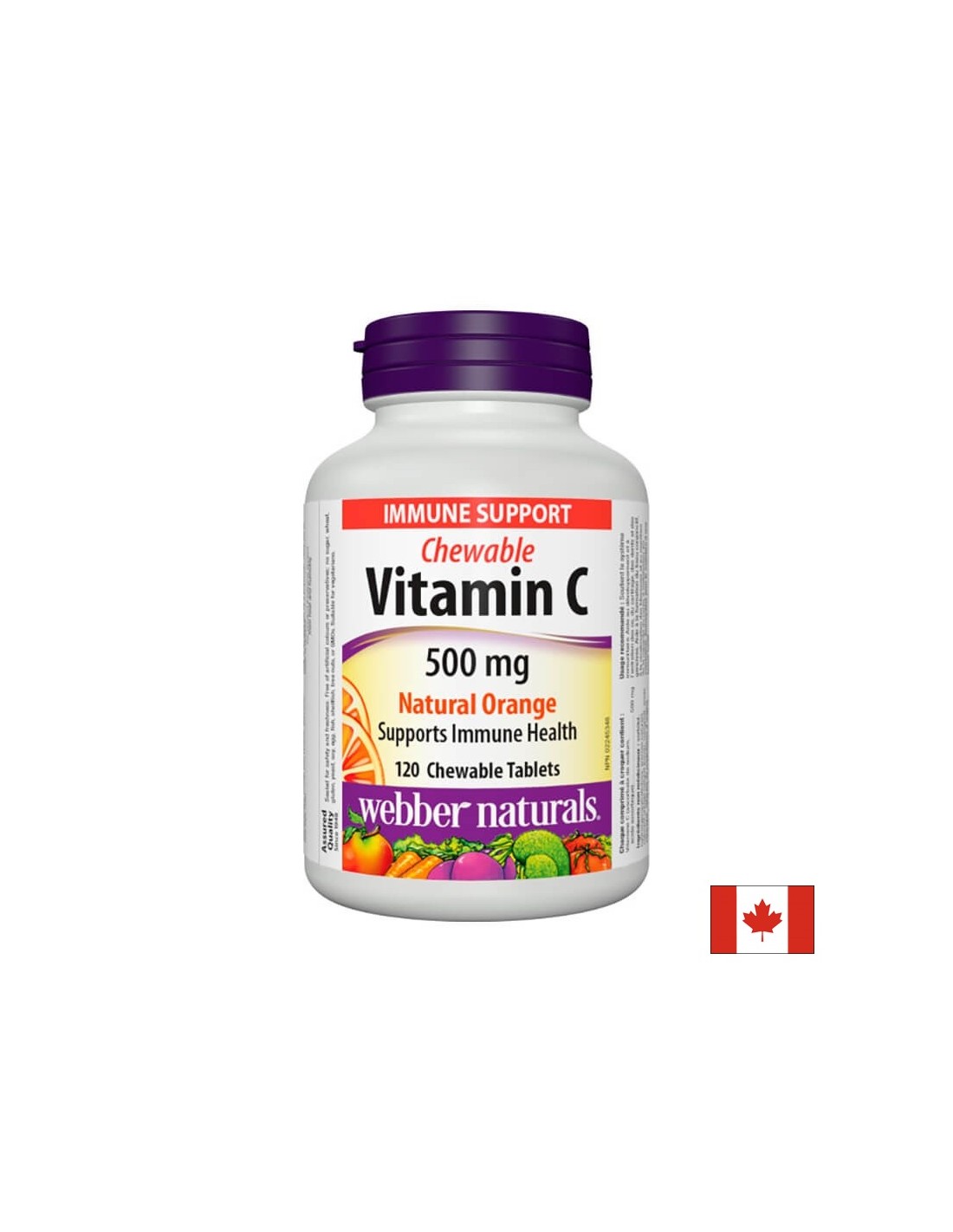 Chewable Vitamin C Natural Orange - Vitamin C 500 mg, 120 orange flavored chewable tablets Webber Naturals