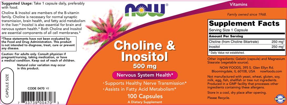 Choline e inositol 500 mg - 100 cápsulas