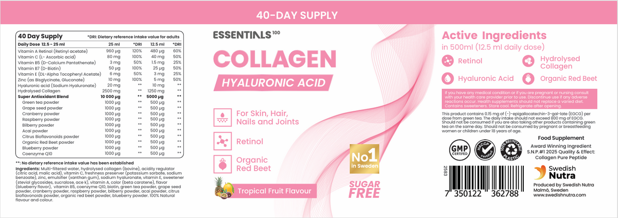 Collagen with Retinol, Hyaluronic, CoQ10 - (20/40 doses, 500 ml)