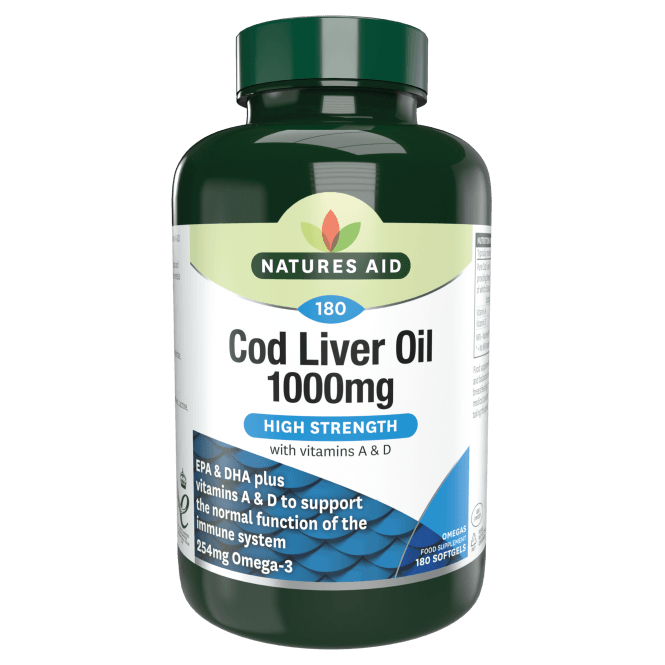 Cod Liver Oil 1000mg 180 Softgels NaturesAid