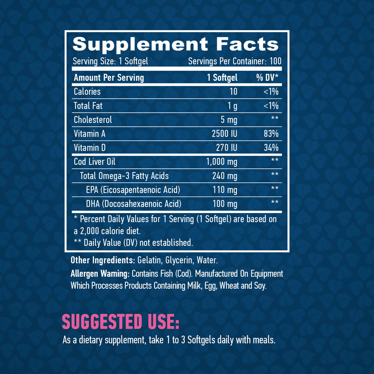 COD Aceite de hígado 1000 mg./100 Softgels