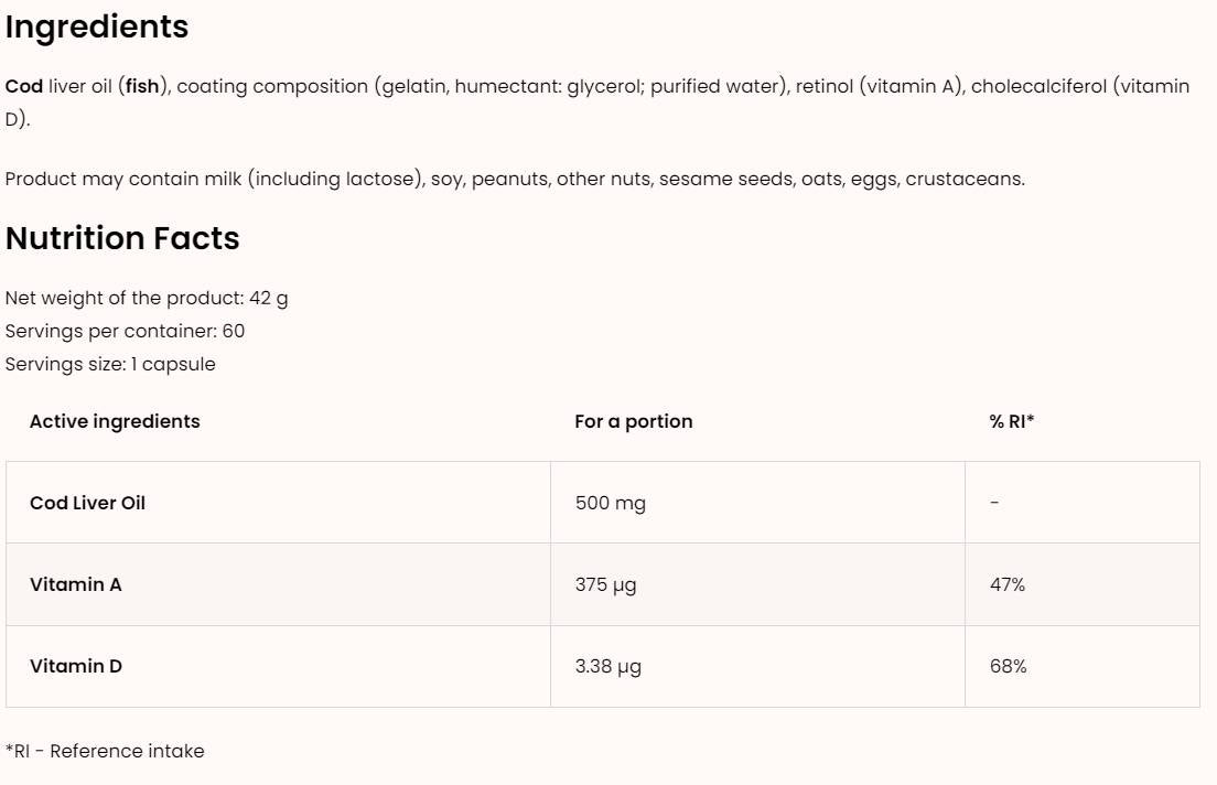 Olej z tresčích jater 500 mg 60 gelových tobolek