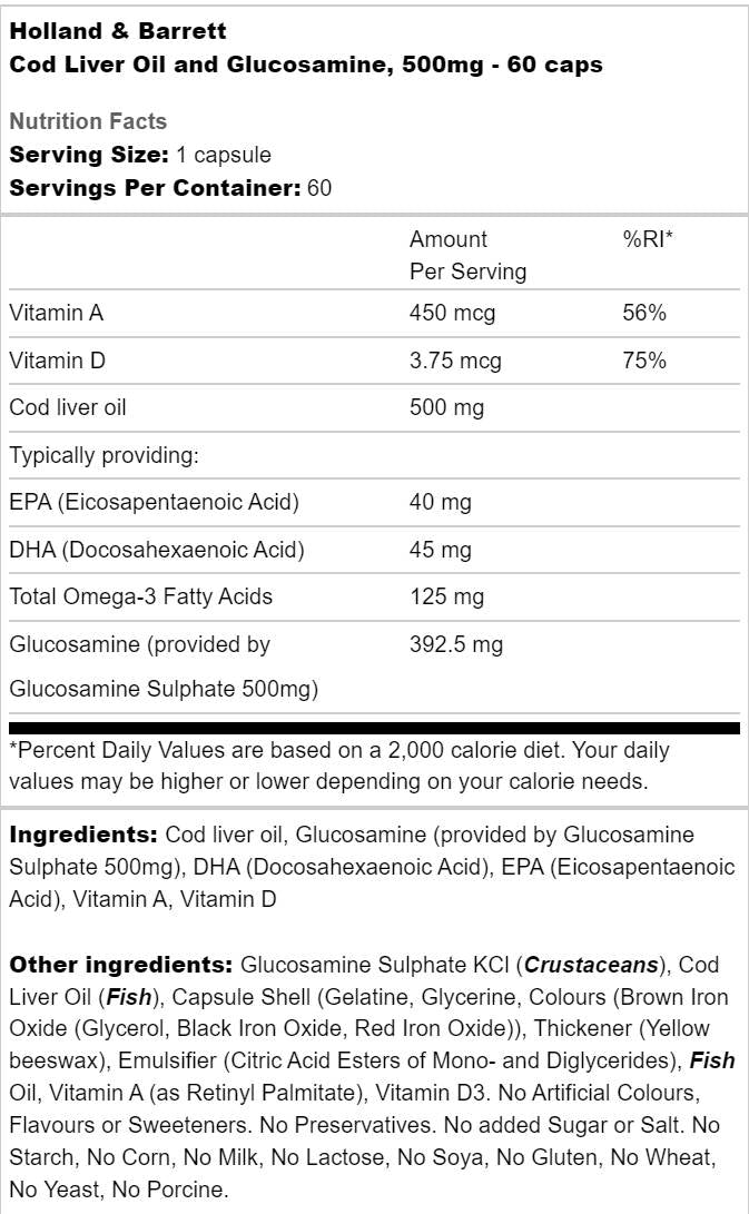Cod Liver Oil 500mg | With Glucosamine - 60 capsules