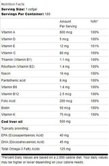 Óleo de fígado de bacalhau 500 mg | Com multi -vitaminas - 180 cápsulas de gel