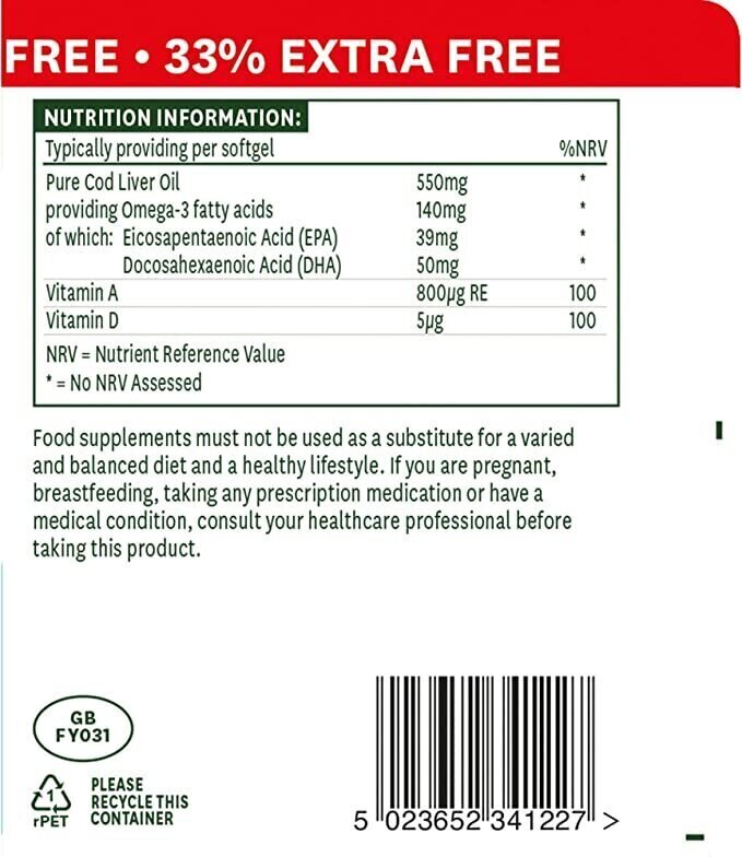Cod Liver Oil 550mg 120 Softgels NaturesAid