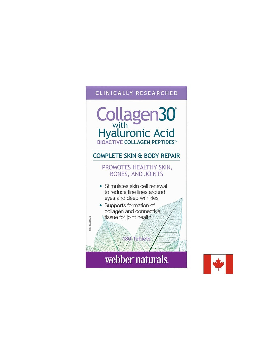 Collagen30® with Hyaluronic Acid / Collagen (bioactive collagen peptides) with hyaluronic acid, 180 tablets Webber Naturals