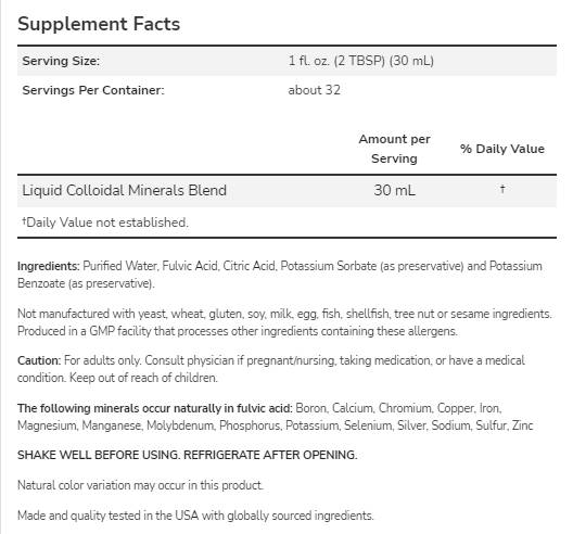 Colloidal Minerals | Fulvic Acid Trace Minerals - Natural Flavor - 946 ml