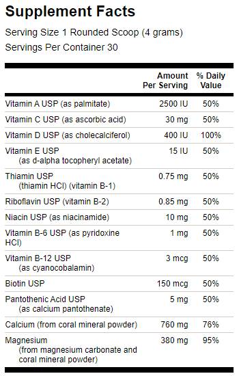 Complexo de cálcio de coral com vitaminas 120 gramas