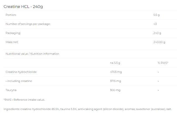 Creatine HCl Powder - 240 gram