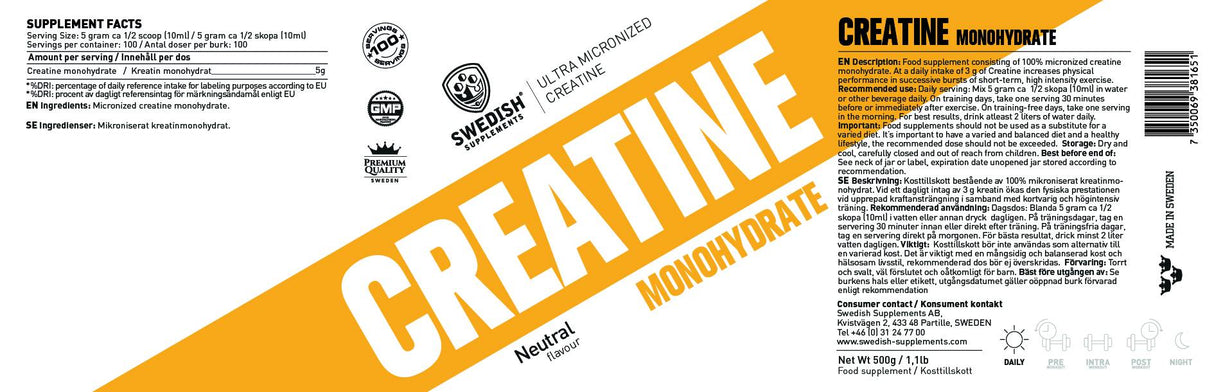 Creatina monohidratada / micronizada extra - 500 gramas