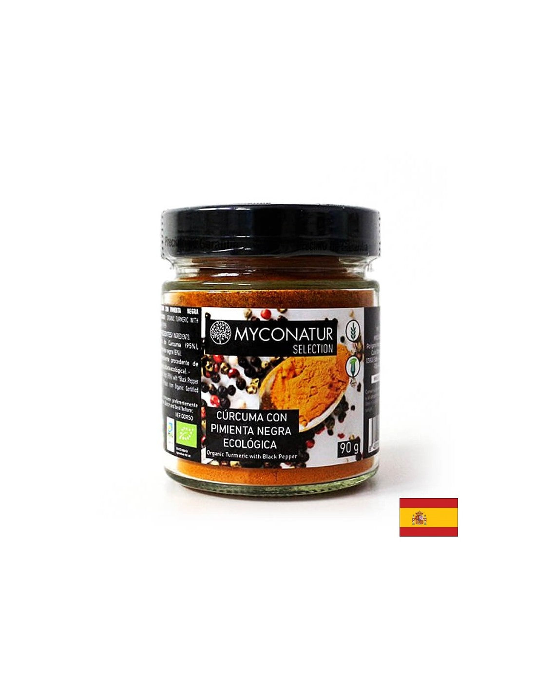 Curcuma Con Pimienta Negra Ecologica - Organic turmeric powder (root) with black pepper, 90 g Myconatur