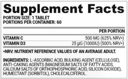 Vita C + D3 | Vitaminas C 500 mg + vitaminas D 1000 TV 60 tabletės