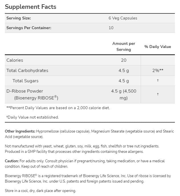 D-Ribose 750 mg - 120 capsules