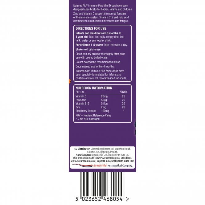Immune formula with elderberry drops for children (Mini Drops Immune Plus) 50ml NaturesAid