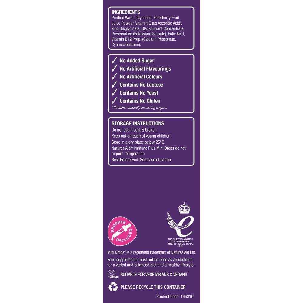 Immune formula with elderberry drops for children (Mini Drops Immune Plus) 50ml NaturesAid