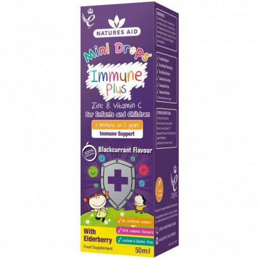 Immune formula with elderberry drops for children (Mini Drops Immune Plus) 50ml NaturesAid