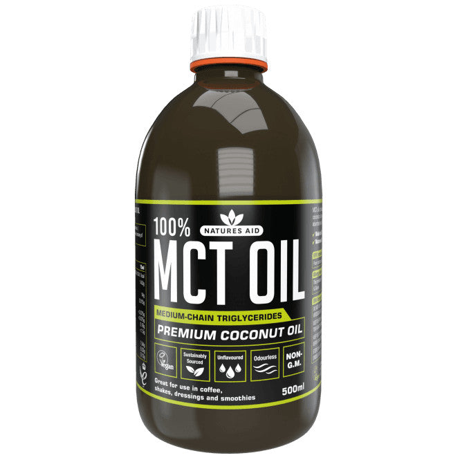 Vidutinio stiliaus kokosų aliejaus trigliceridų (100% MCT aliejus) 500 ml NaturesAid