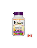 Zdravé kosti a zuby – vitamín D3 1000 IU, 180 žvýkacích tablet <tc>Webber Naturals</tc>
