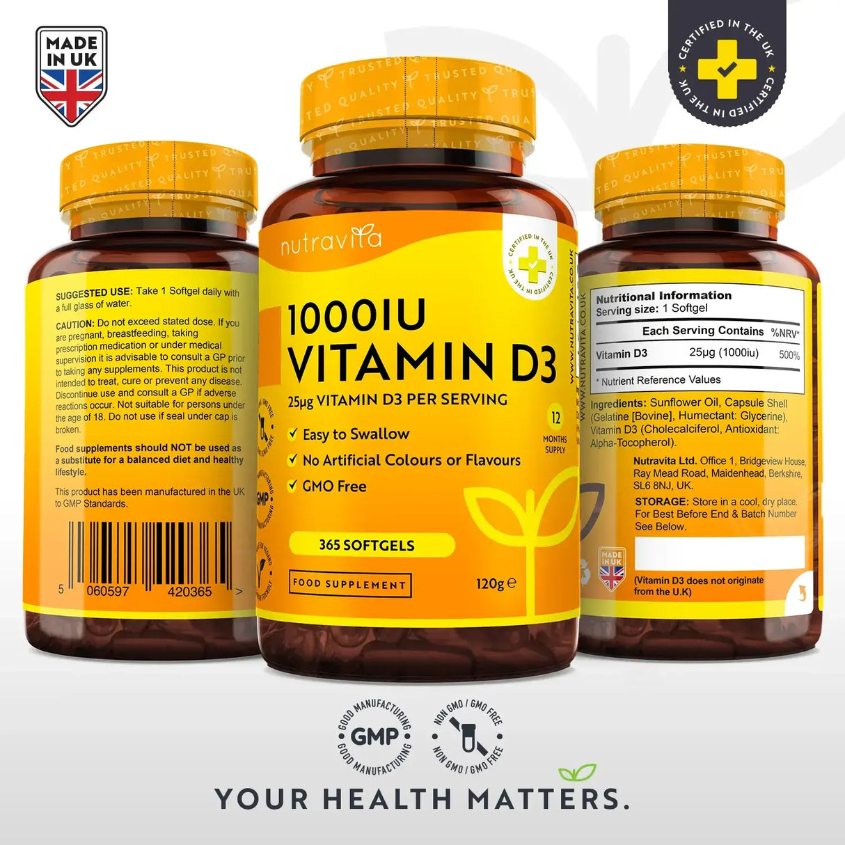 Vitamin D3 1000iu (25ug) 365 mëll Kapselen