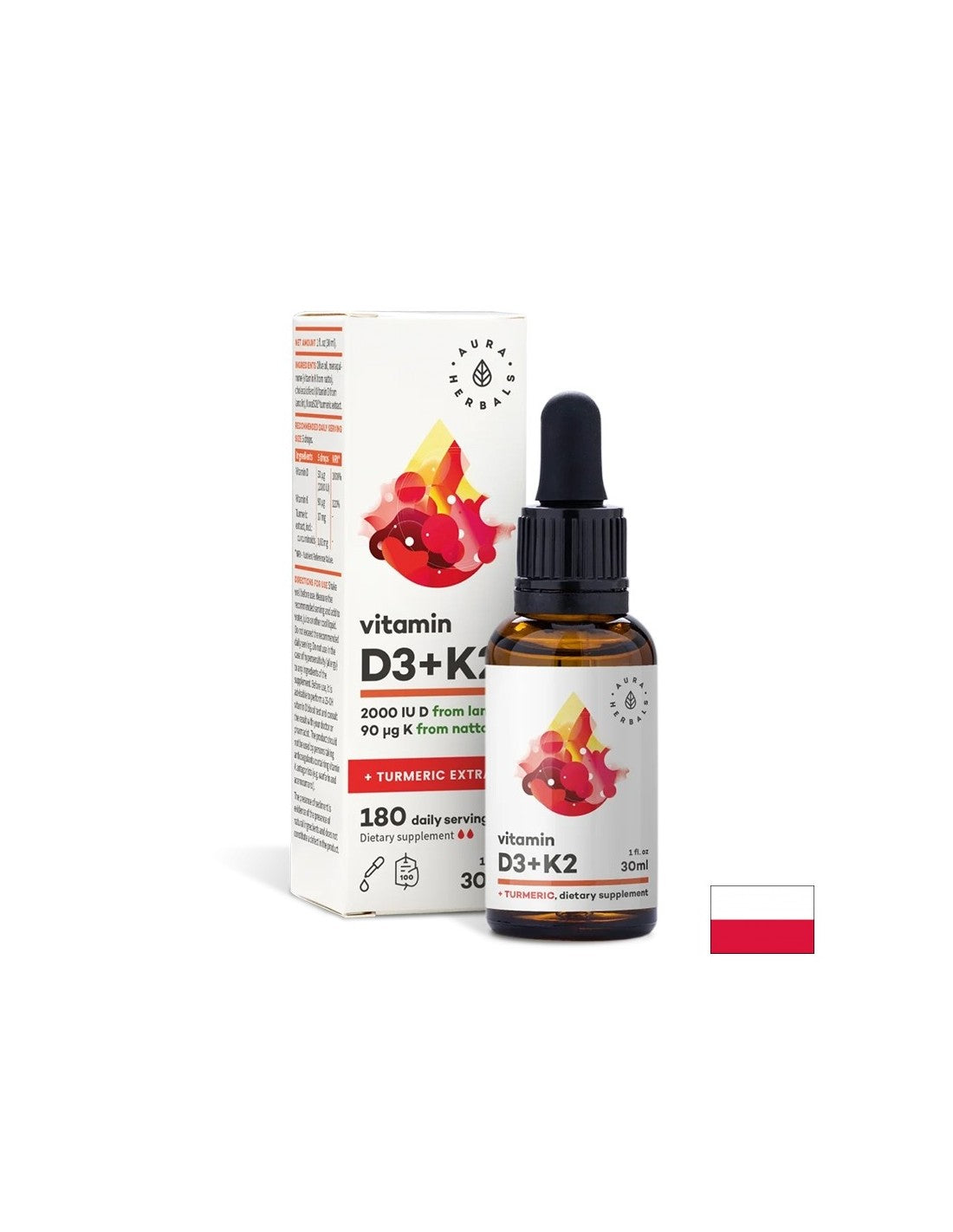 Bones and joints - Vitamin D3 800 IU + K2 36 µg + Turmeric, 30 ml drops