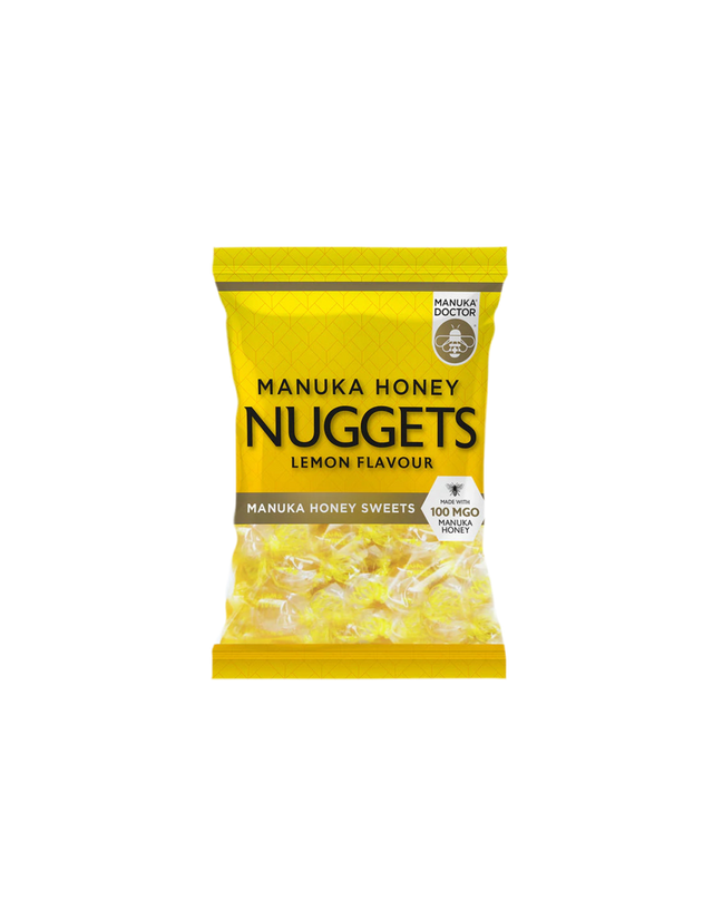 Manuka Honey Nuggets Lemon Flavour made with 100 MGO Manuka Honey / Бонбони за смучене с мед от манука с вкус на лимон, 120 g - Feel You